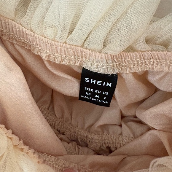 SHEIN Women's XS Beige Off-Shoulder Tulle Party Dress Flared Sleeves - Picture 7 of 8